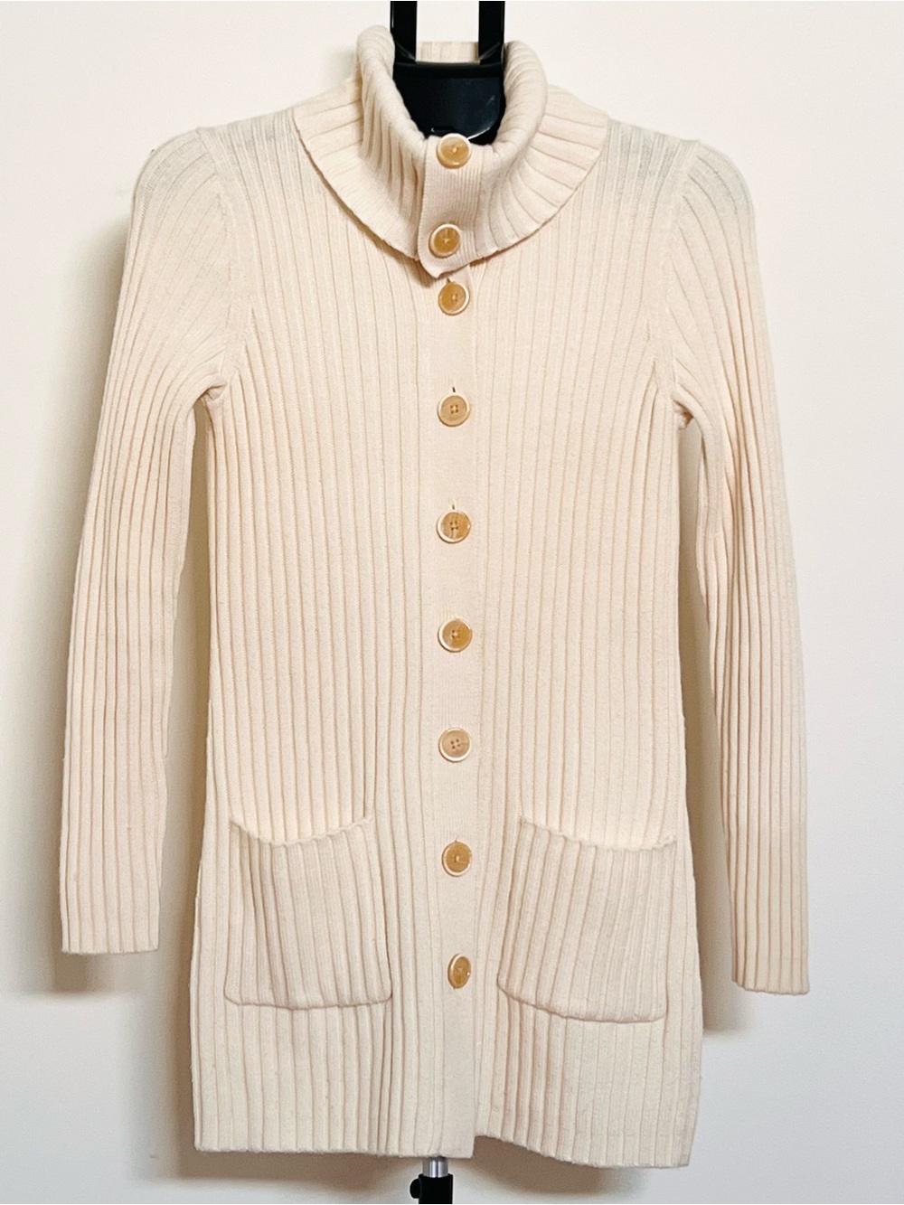 Banana Republic Women’s Cream Ribbed Button-Front Sweater Cardigan Size M
